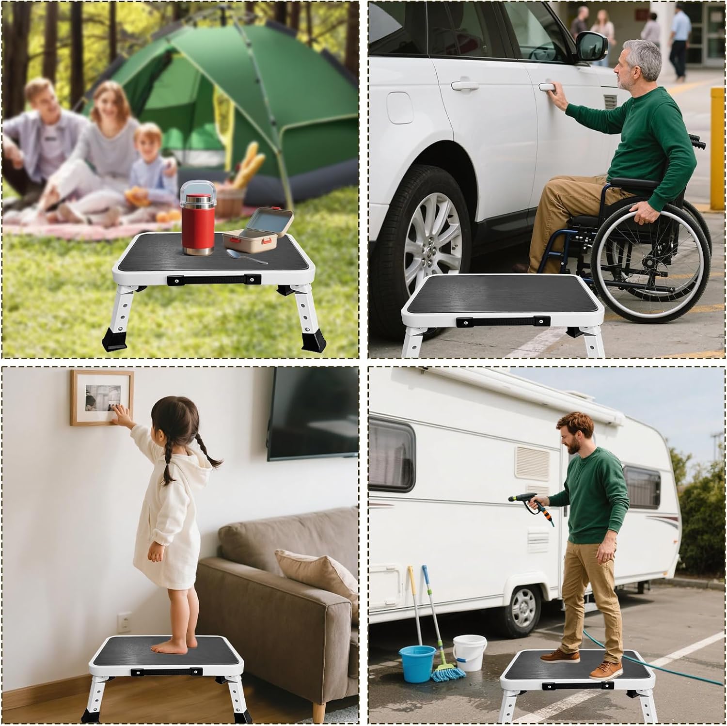 RV Step Stool Foldable Adjustable Step Ladder Sturdy Metal Stable Step Stool with a Non-Slip Platform Supports up to 500 lb with Non-Slip Rubber Feet